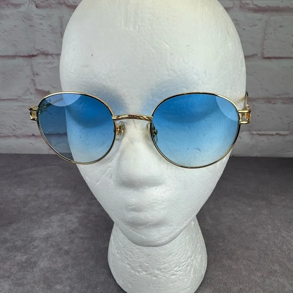 James Oro 808 Collection Gold Frame Blue Lens Sunglasses New